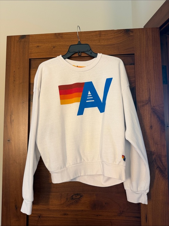 Aviator Nation Tops - Aviator Nation White Crewneck Sweatshirt with Color-Block Graphic